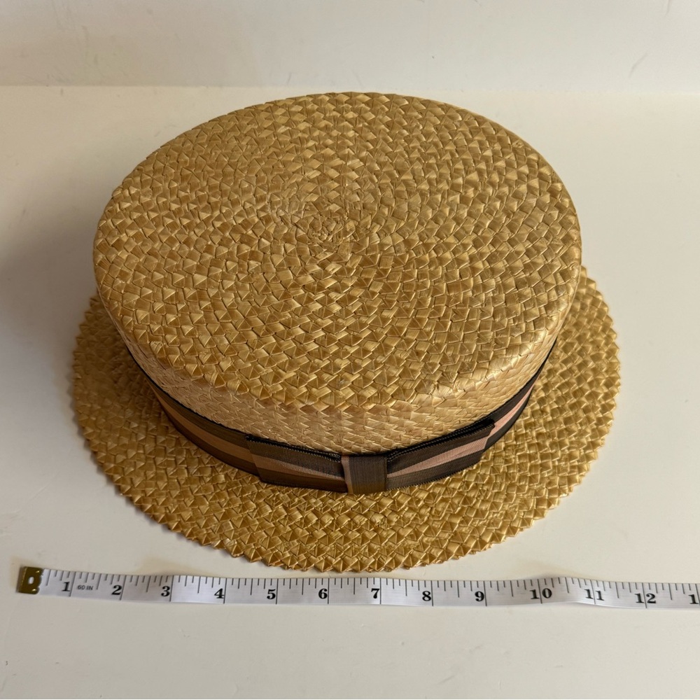 Vtg 50s Hughes Hatcher Suffrin Brown straw boaters hat Crofut & Knapp Size 7 1/4 - Picture 7 of 16